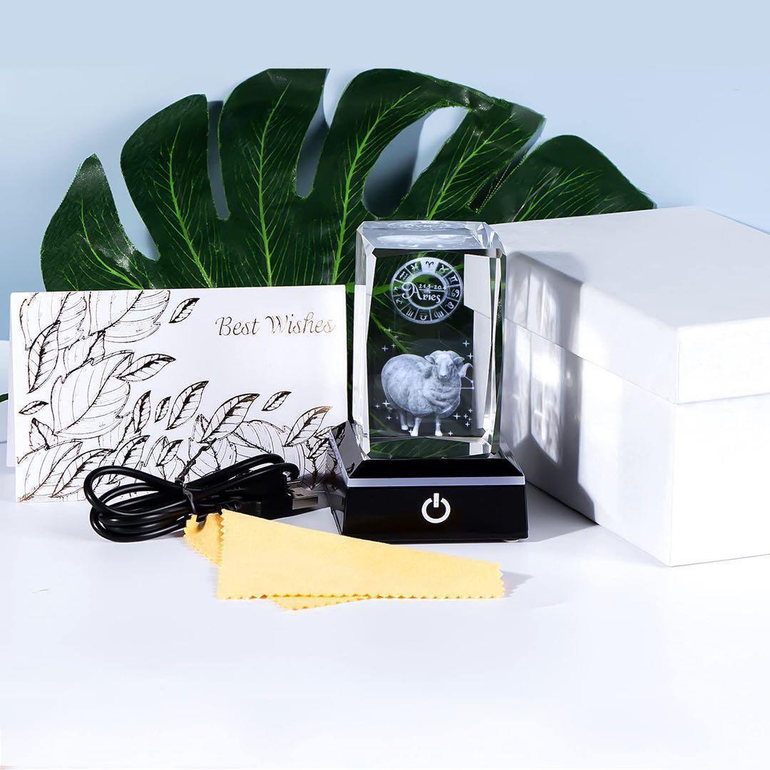 ♡ 3Dクリスタル 牡羊座 置物 LEDライト インテリア 星座 ガラス