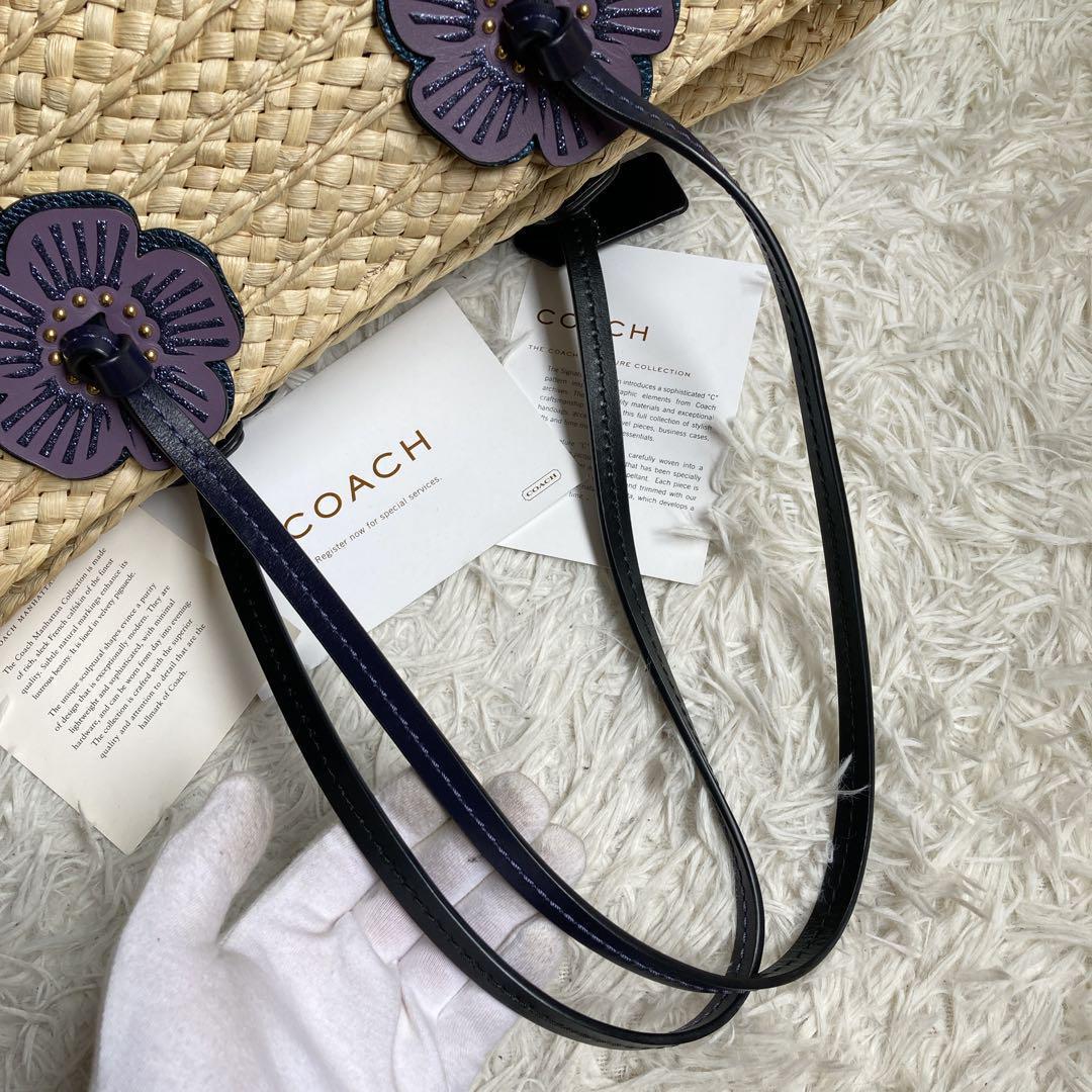【極美品】COACH コーチ 68610 ラフィアトートバッグ フラワー 花柄