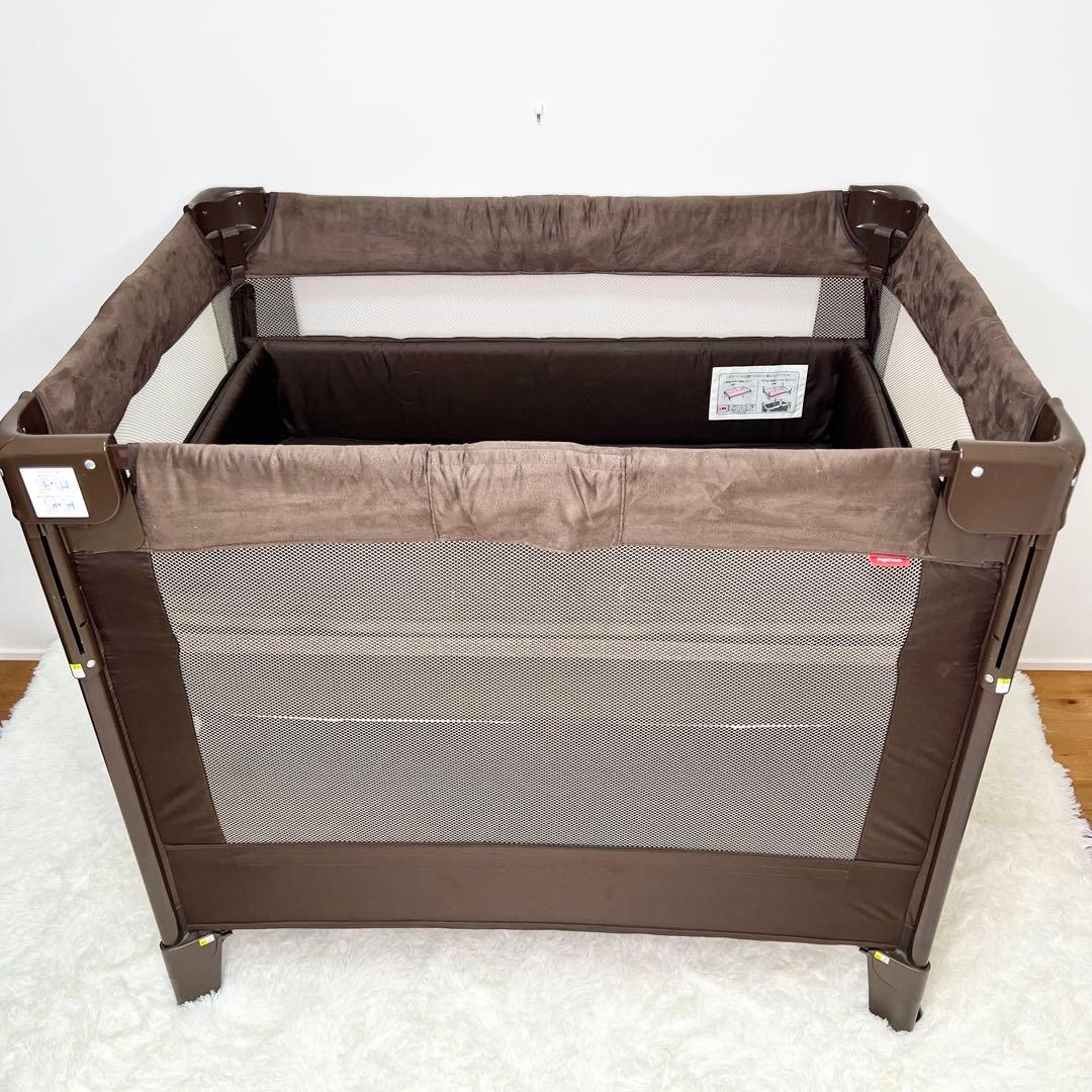 美品 Aprica ココネル エアー プラス ベビーベッド ブラウン 折りたたみ