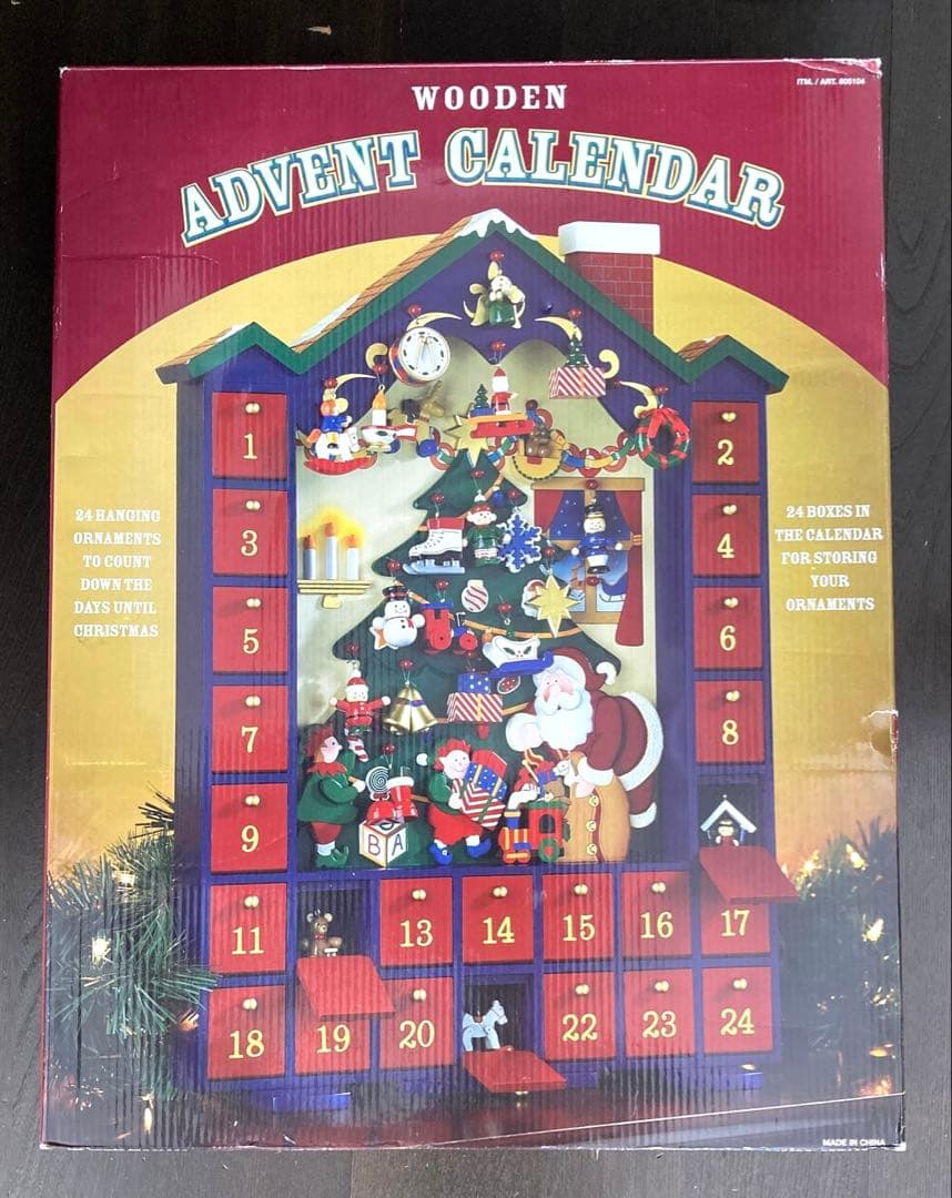木製　アドベントカレンダー　ハウス型　オーナメント　24個
