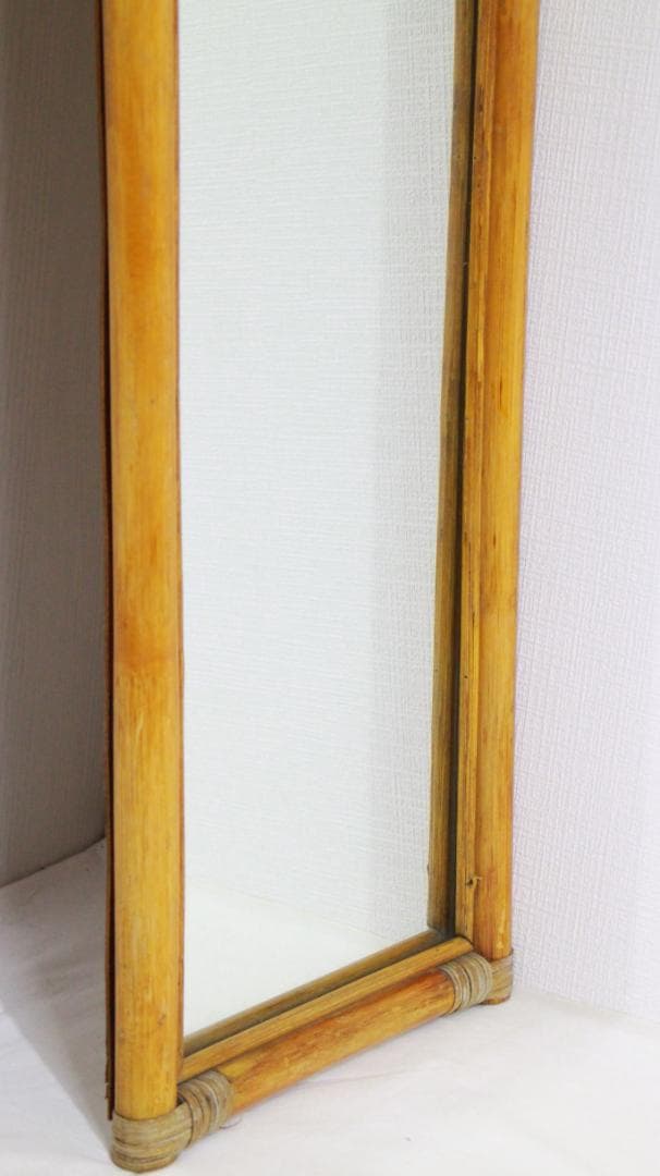 籐ラタン 大型ミラー 鏡 壁掛け アーチ型 全身 姿見 アンティーク