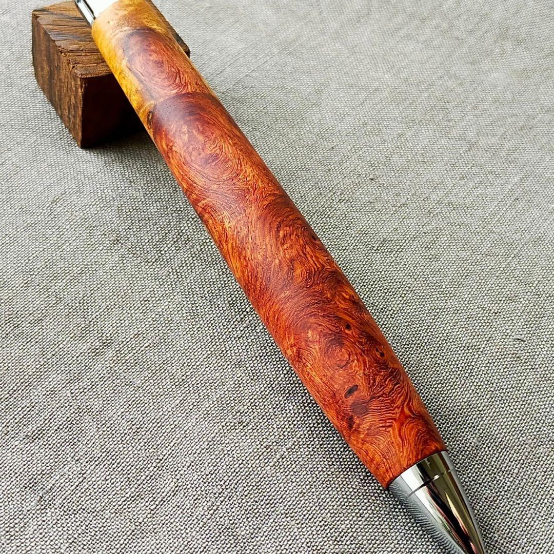 【のりおじじ】　木軸シャープぺン　上杢　本花梨瘤杢紅白　光背杢　0.5mm