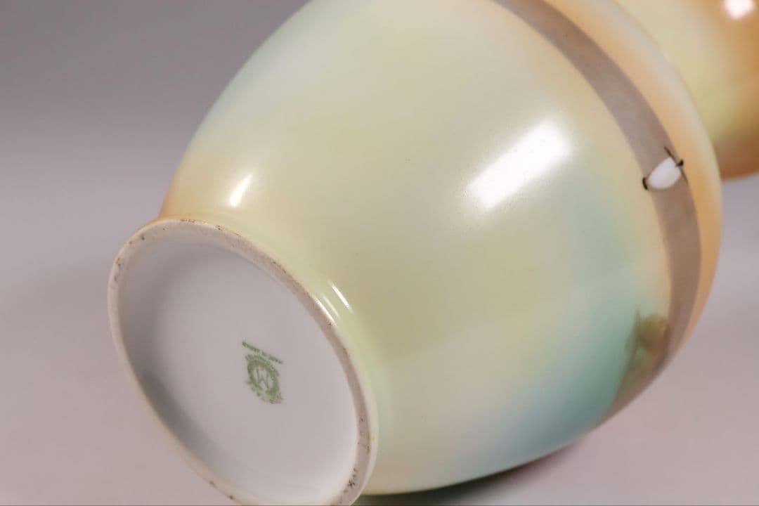 【CM304】オールドノリタケ 湖畔の風景 花瓶 高21cm 夕焼け 花入 花器