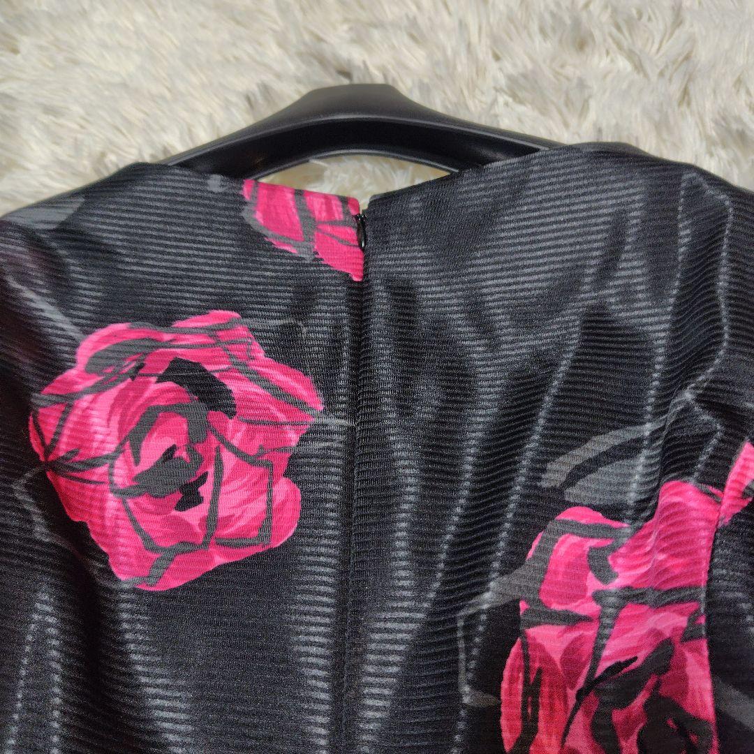 【美品♡ふんわりバルーン】エムズグレイシー　ローズ×リボンベルトワンピース　黒