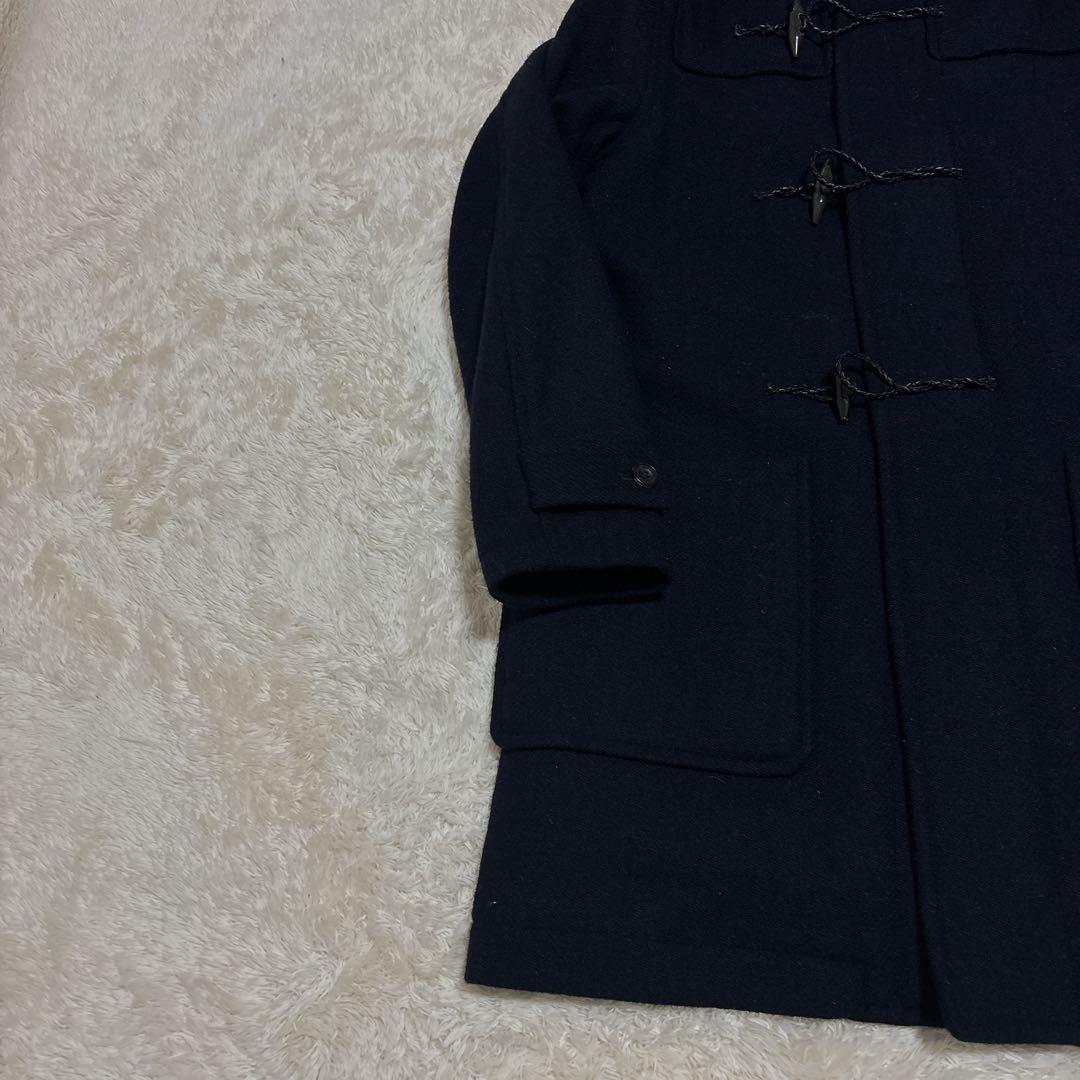 ハリスツイード×ビームスプラス ダッフルコート ロング L フード 牛革 紺