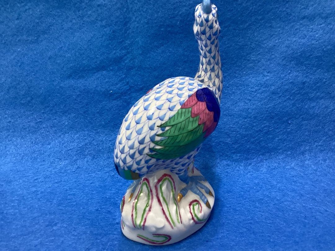 HEREND ヘレンド　手描き　ホロホロ鳥　フィギュリン　青と緑の羽模様の陶器製