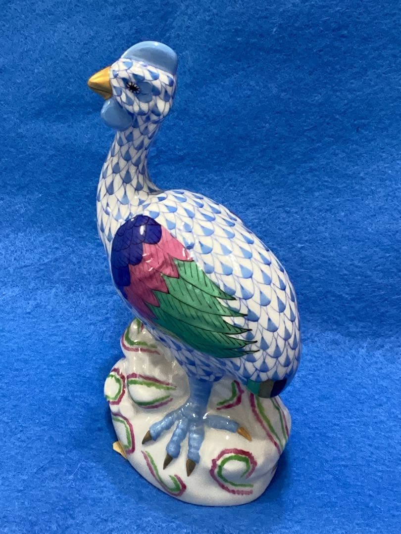 HEREND ヘレンド　手描き　ホロホロ鳥　フィギュリン　青と緑の羽模様の陶器製
