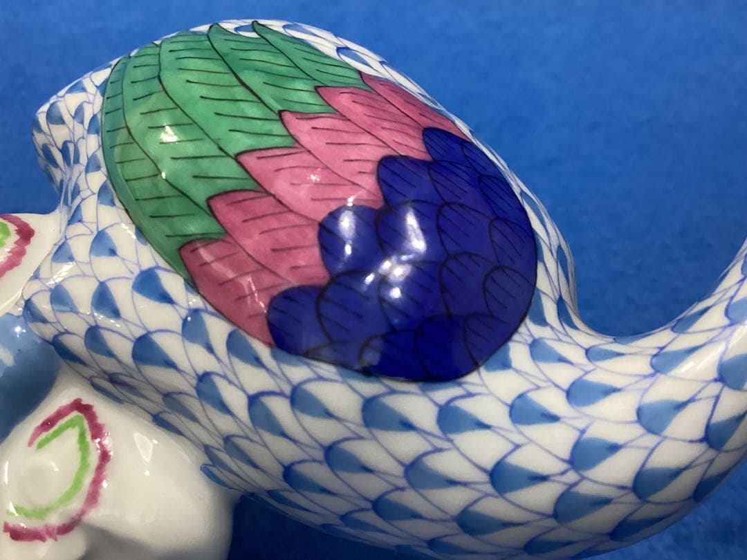 HEREND ヘレンド　手描き　ホロホロ鳥　フィギュリン　青と緑の羽模様の陶器製