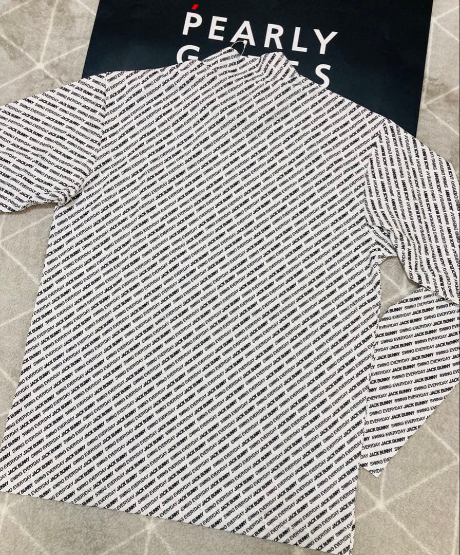 新品 ジャックバニー 総柄ロゴ 起毛ベア天 モックネックシャツ(6)LL/白