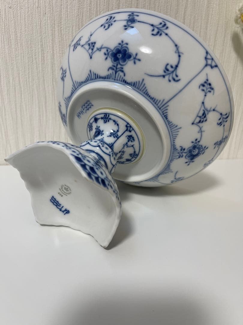 ロイヤルコペンハーゲン  ブルー フルーテッド ハーフレース コンポート