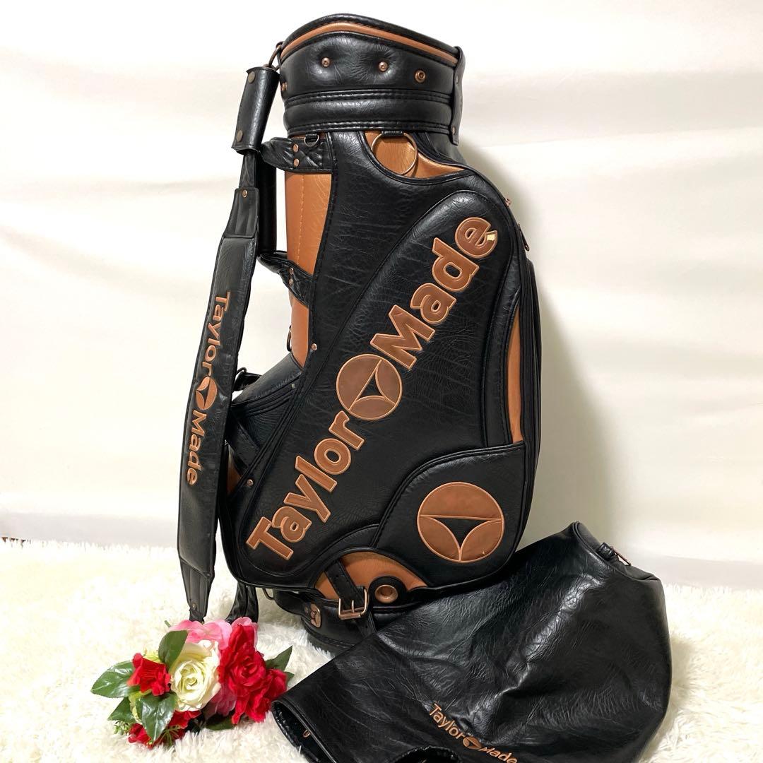 【オールレザー✨】テーラーメイド 本革 キャディバッグ 黒×ブロンズ カート型