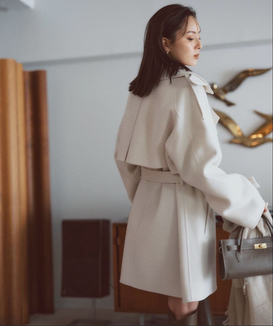 アニュアンス　リバーウールミドルトレンチコート　ECRU