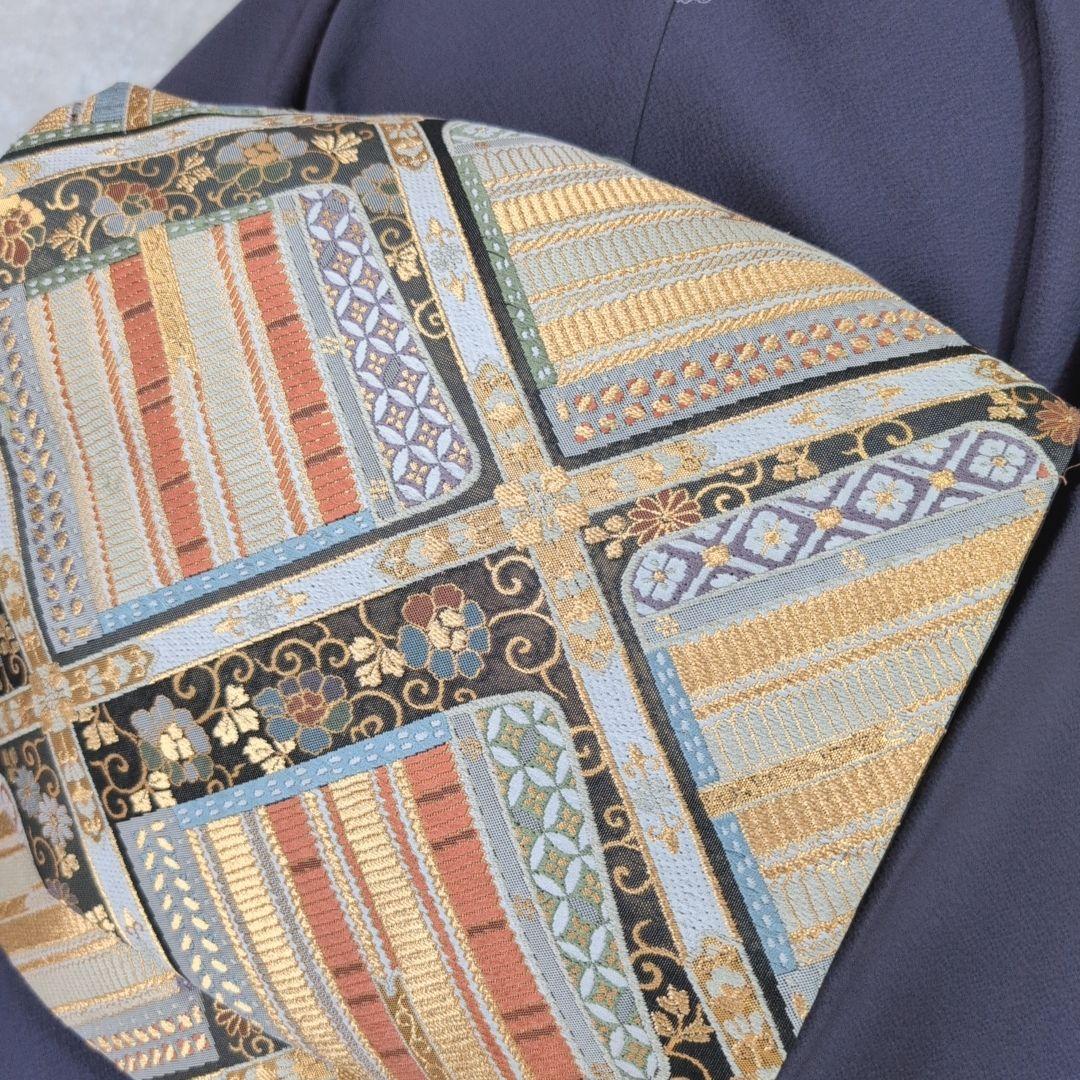 帯単品　正絹　青紫　トールサイズ　比翼仕立て　O5