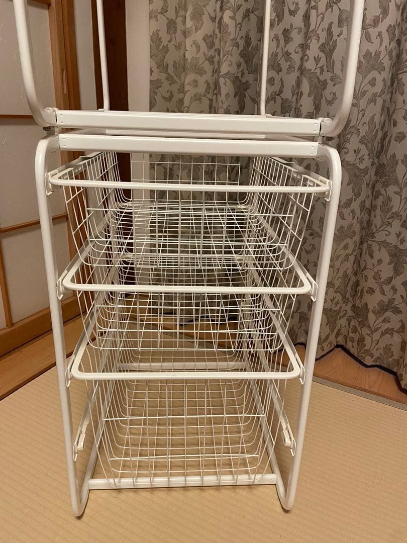IKEA ALGOT ホワイト スチールラック 3段 ハンガー付き