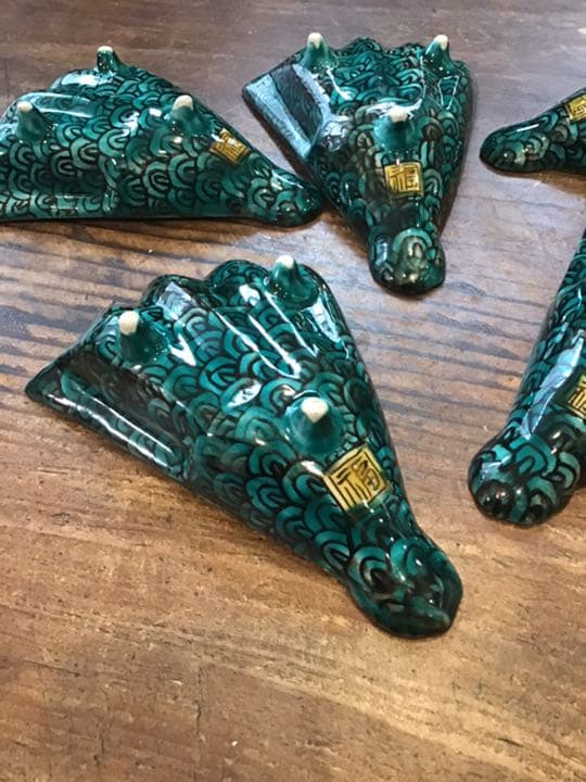 青手花鳥図扇面型皿　5客　九谷焼