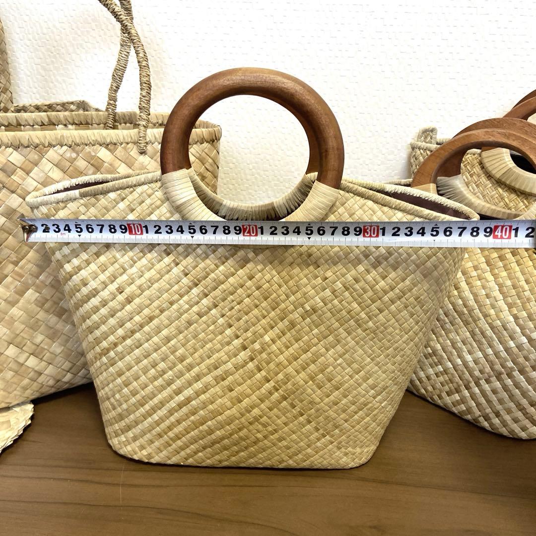 新品ハワイから到着したて　ラウハラバッグ　人気ウッドサークル持ち手ラウハラトート