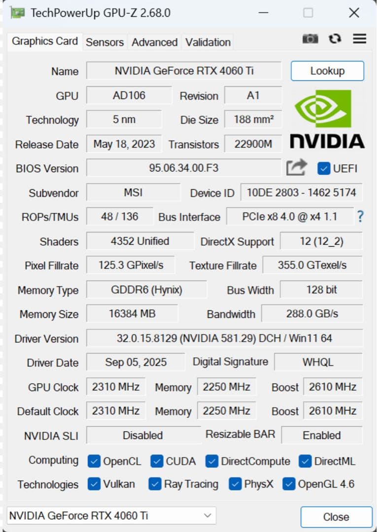 グラフィックボード・グラボ・ビデオカード MSI GeForce RTX 4060 Ti VENTUS 2X 16 GB