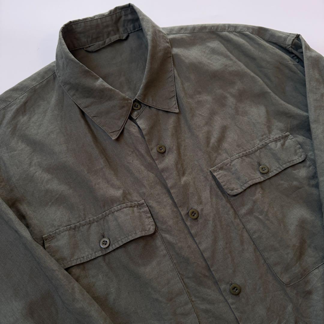 Spick and Span コットンリネンユーティリティーシャツ　カーキ
