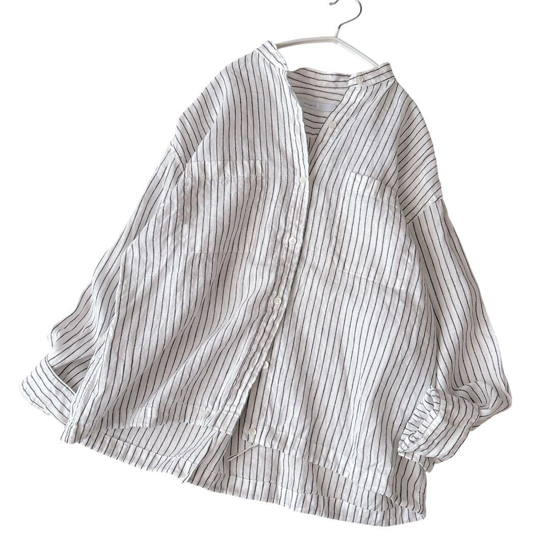 美品✨フレームワーク✨人気　フレンチリネンドロストシャツ　バンドカラー　羽織り