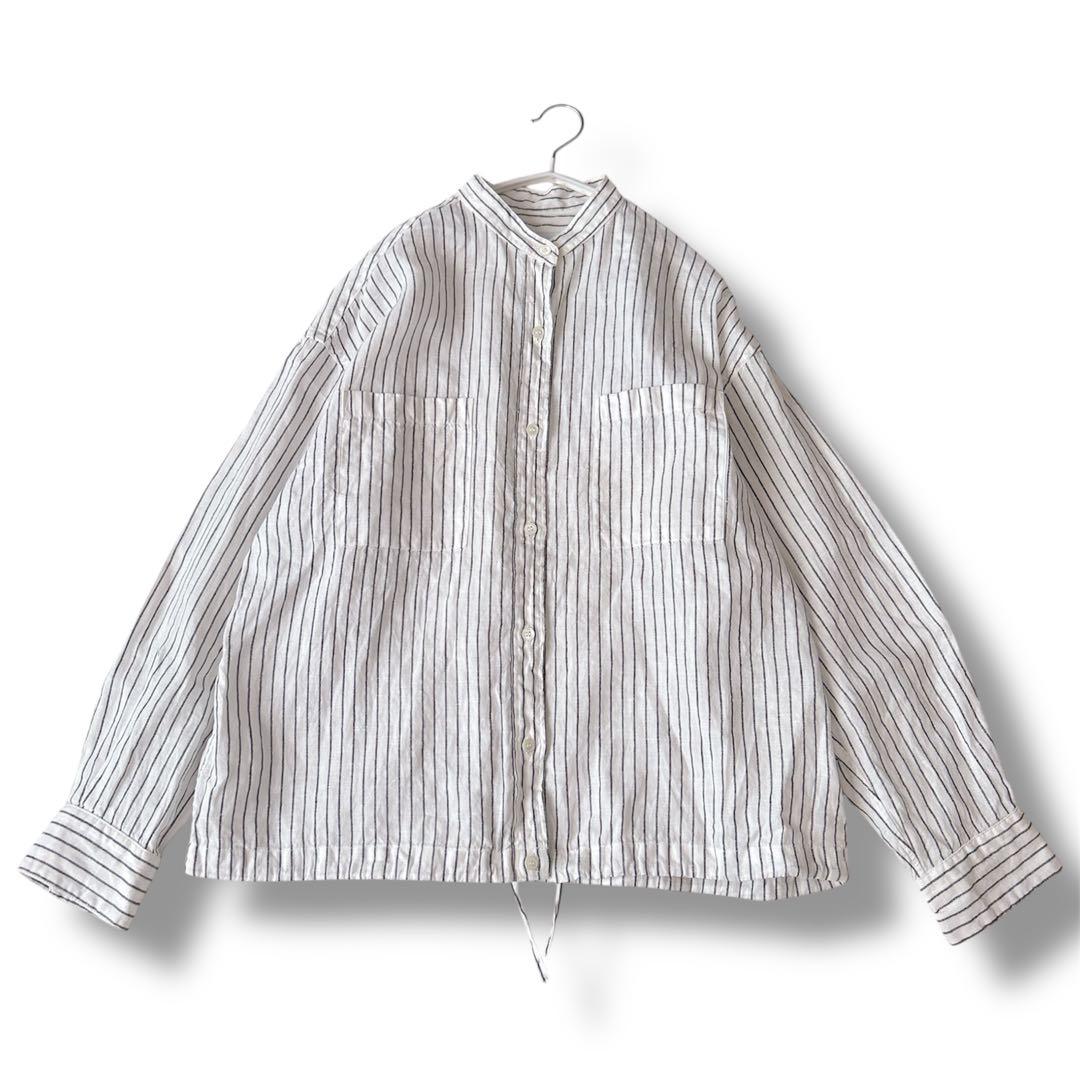 美品✨フレームワーク✨人気　フレンチリネンドロストシャツ　バンドカラー　羽織り