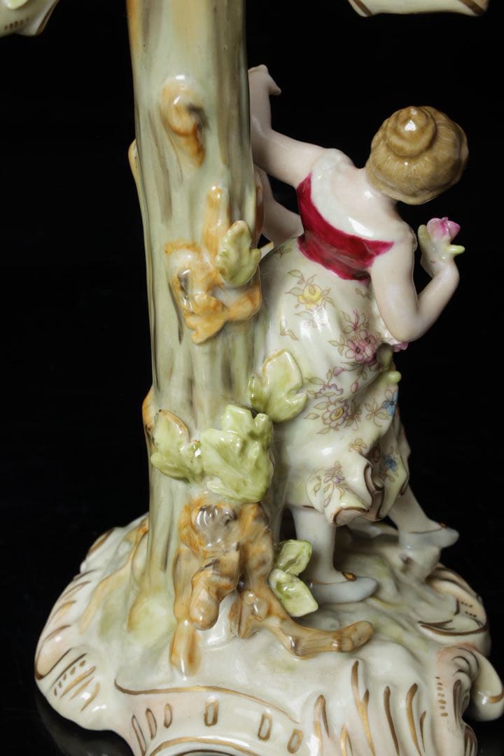 空*色様 マイセン 燭台 天使 薔薇 色絵 キャンドルスタンド 細密造 アンティ