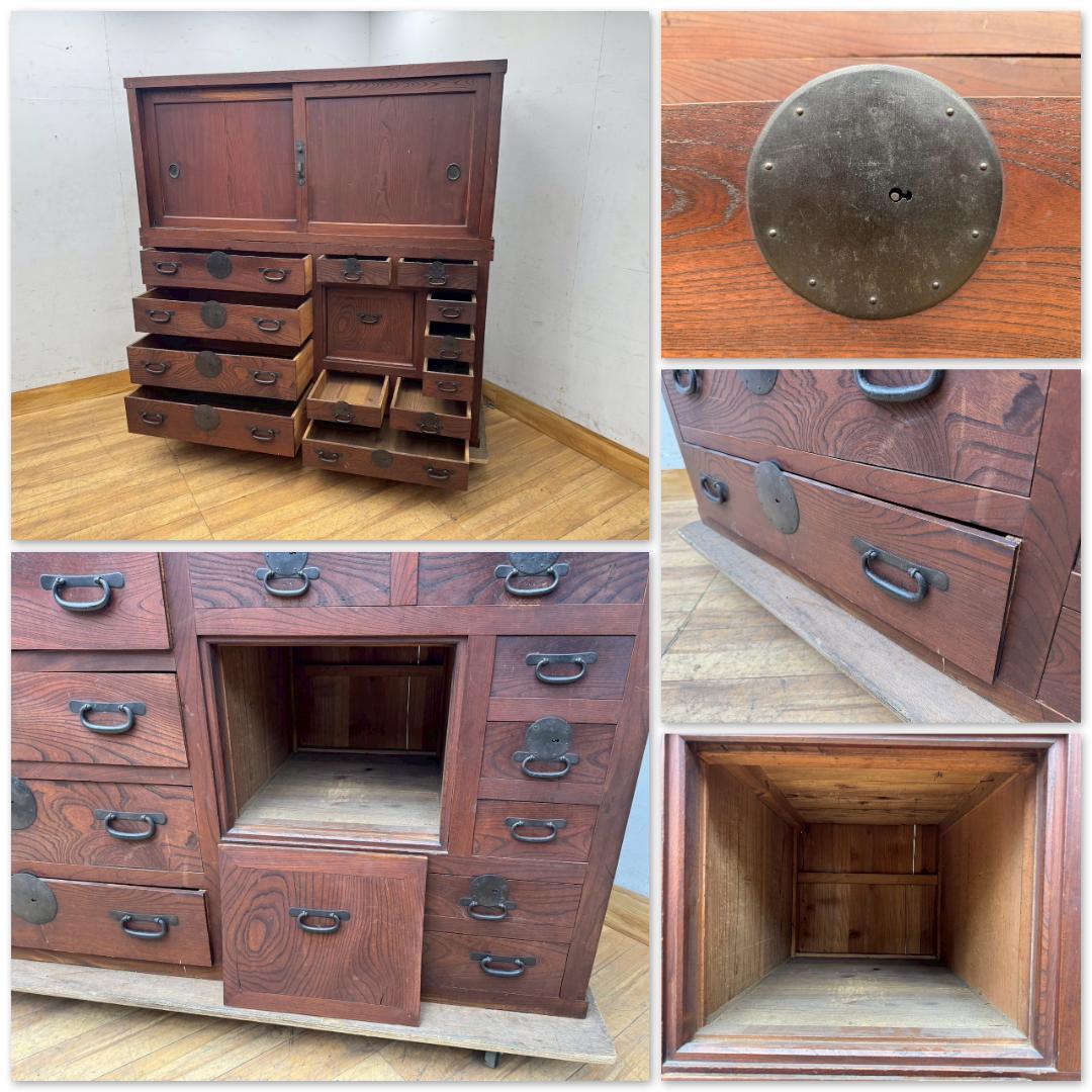 T1572☆水屋　食器棚　和箪笥　和家具　アンティーク　大型　時代箪笥　大正時代