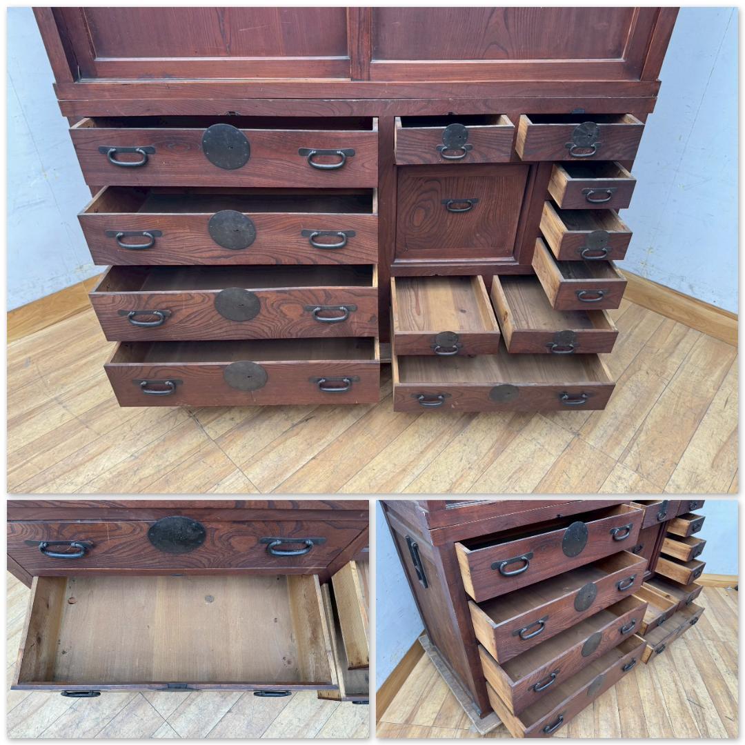 T1572☆水屋　食器棚　和箪笥　和家具　アンティーク　大型　時代箪笥　大正時代