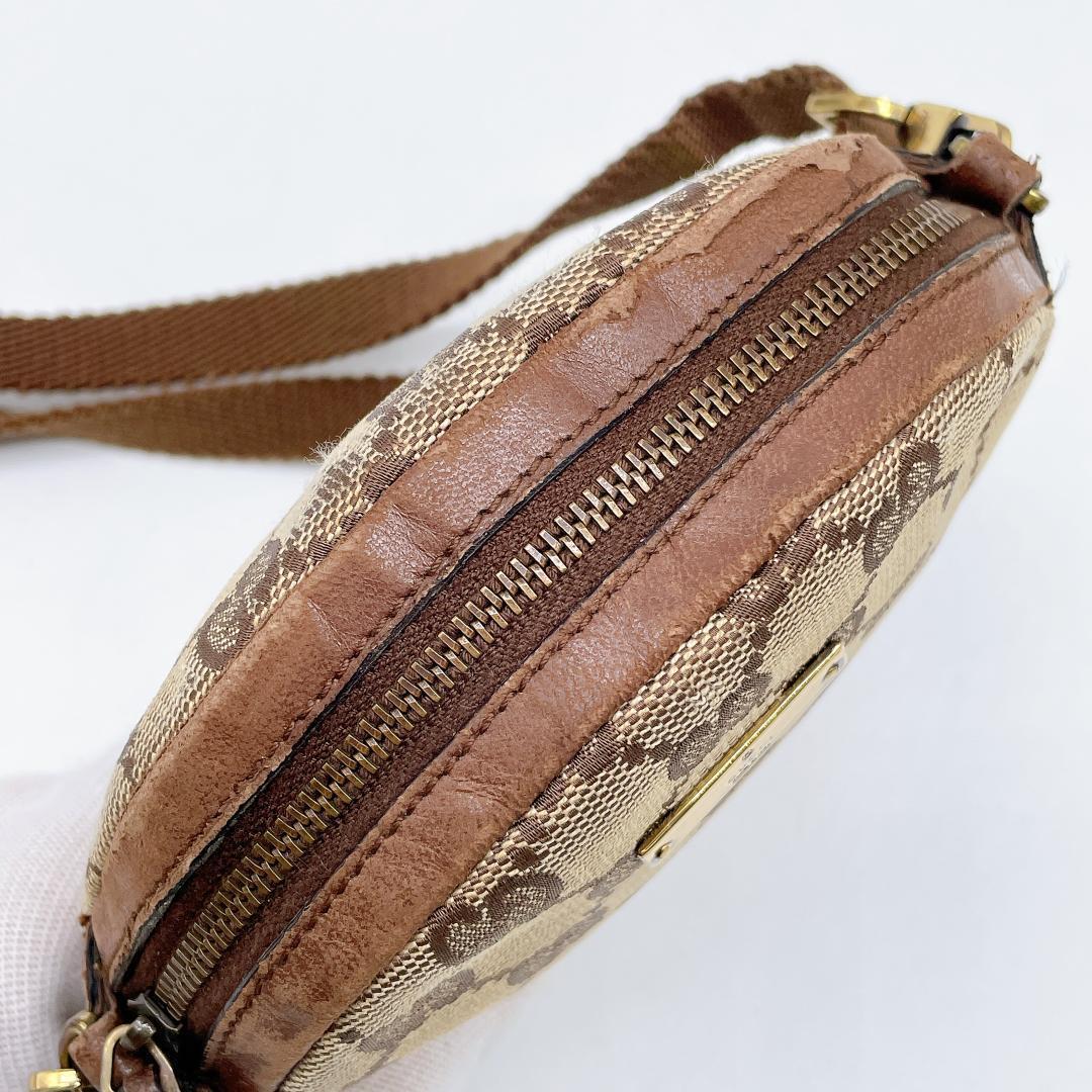 GUCCI ロゴプレート キャンバス サークルショルダーバッグ e579