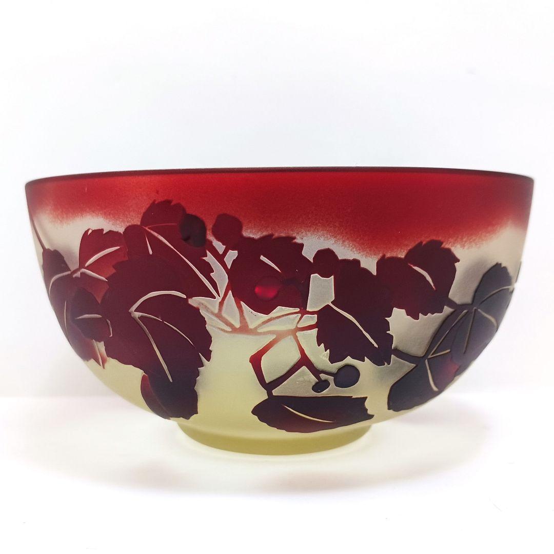 Y3279-2 ガレ風 被せガラス 花文鉢 ボウル 直径12㎝　ten