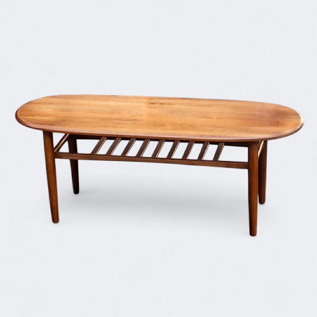 北欧 無垢 オーバル センターテーブル 棚付 コーヒーテーブル