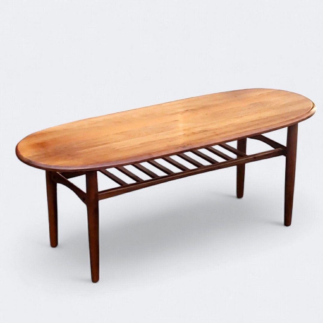 北欧 無垢 オーバル センターテーブル 棚付 コーヒーテーブル