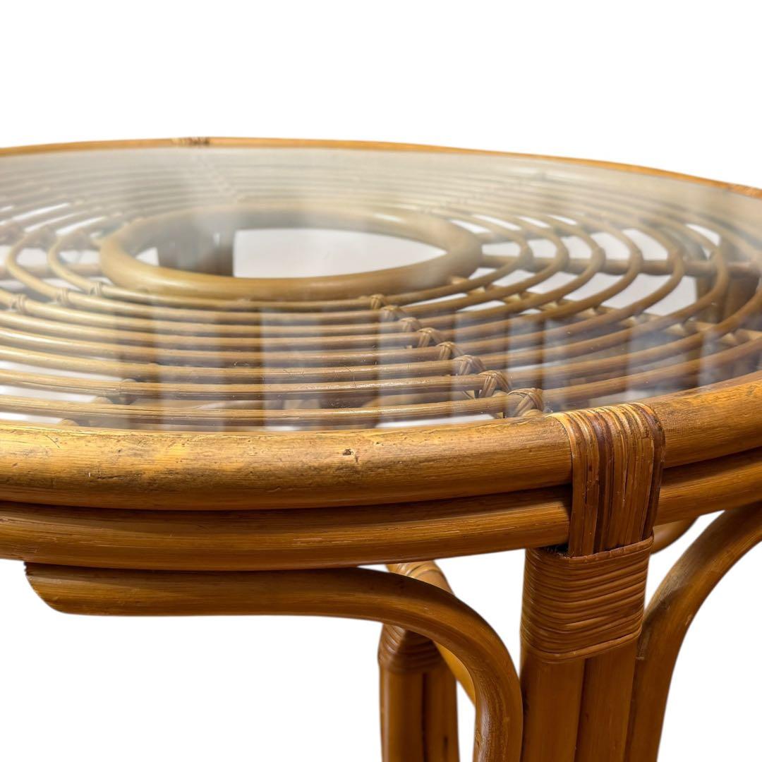 ラタン 籐 ガラステーブル 丸型 ローテーブル アジアン家具