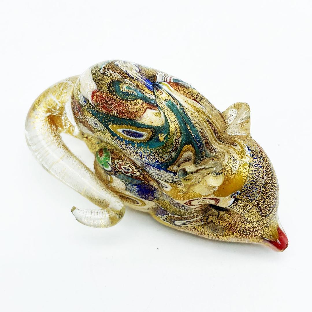 ベネチアングラス ムラノ イタリア フィギュリン ネズミ ミルフィオリ 金彩