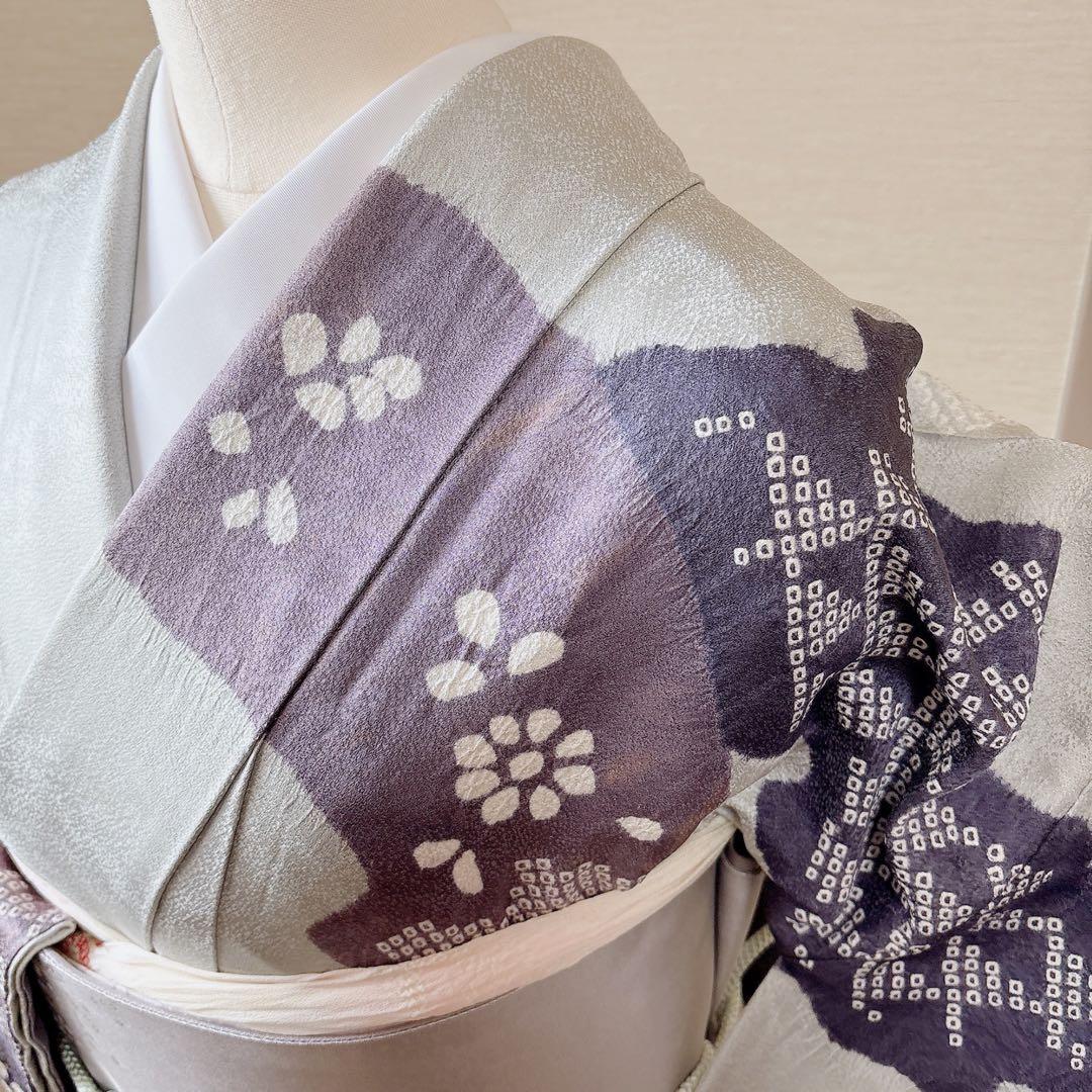 訪問着　一つ紋　フルセット　裄69 絞り 卒業式　入学式　お宮参　袋帯 M