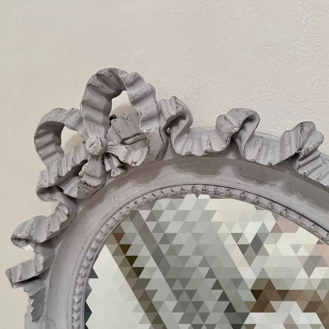 ZARA  壁掛けミラー グレー オーバル リボン シャビーシック