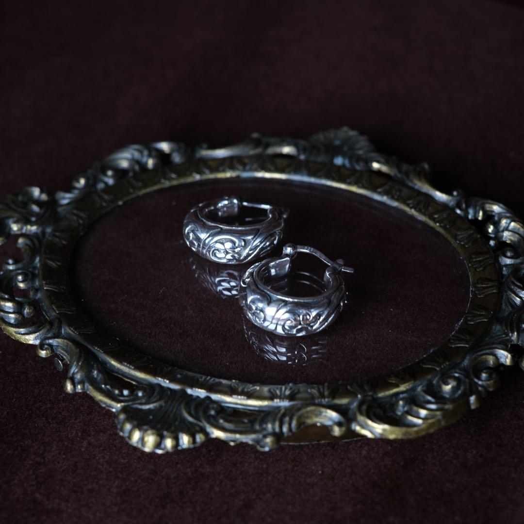 シルバー925 silver 唐草彫りフープピアス/軽研磨仕上げ/両耳