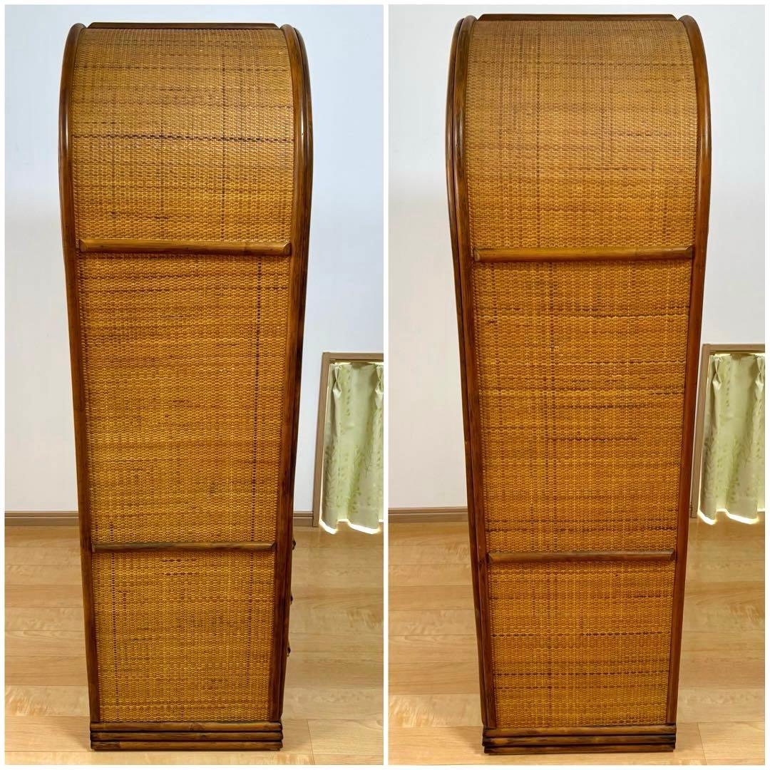 ラタン ガラス扉付きキャビネット アーチ型 飾り棚 キャビネット レトロ