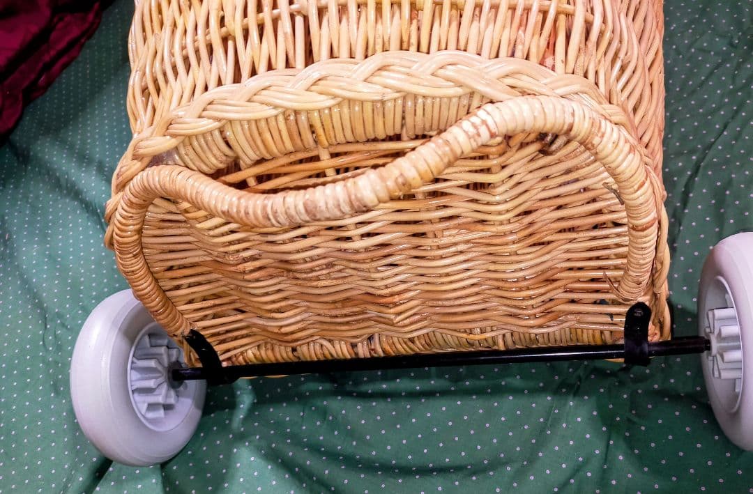 アンティーク ラタン 籐 キャリーバスケット キャリーバッグ カート