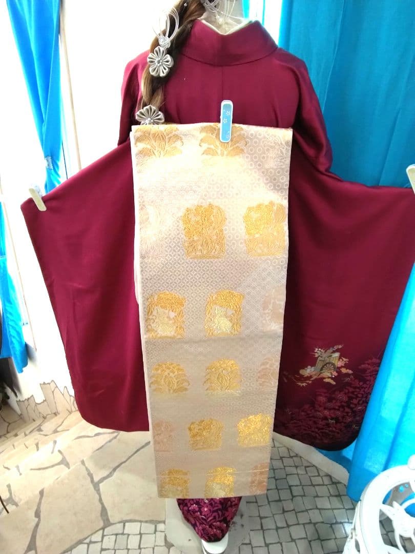振袖フルセット、正絹鈴乃屋振袖、重ね衿帯揚げ帯締め、西陣袋帯、襦袢、ガード加工