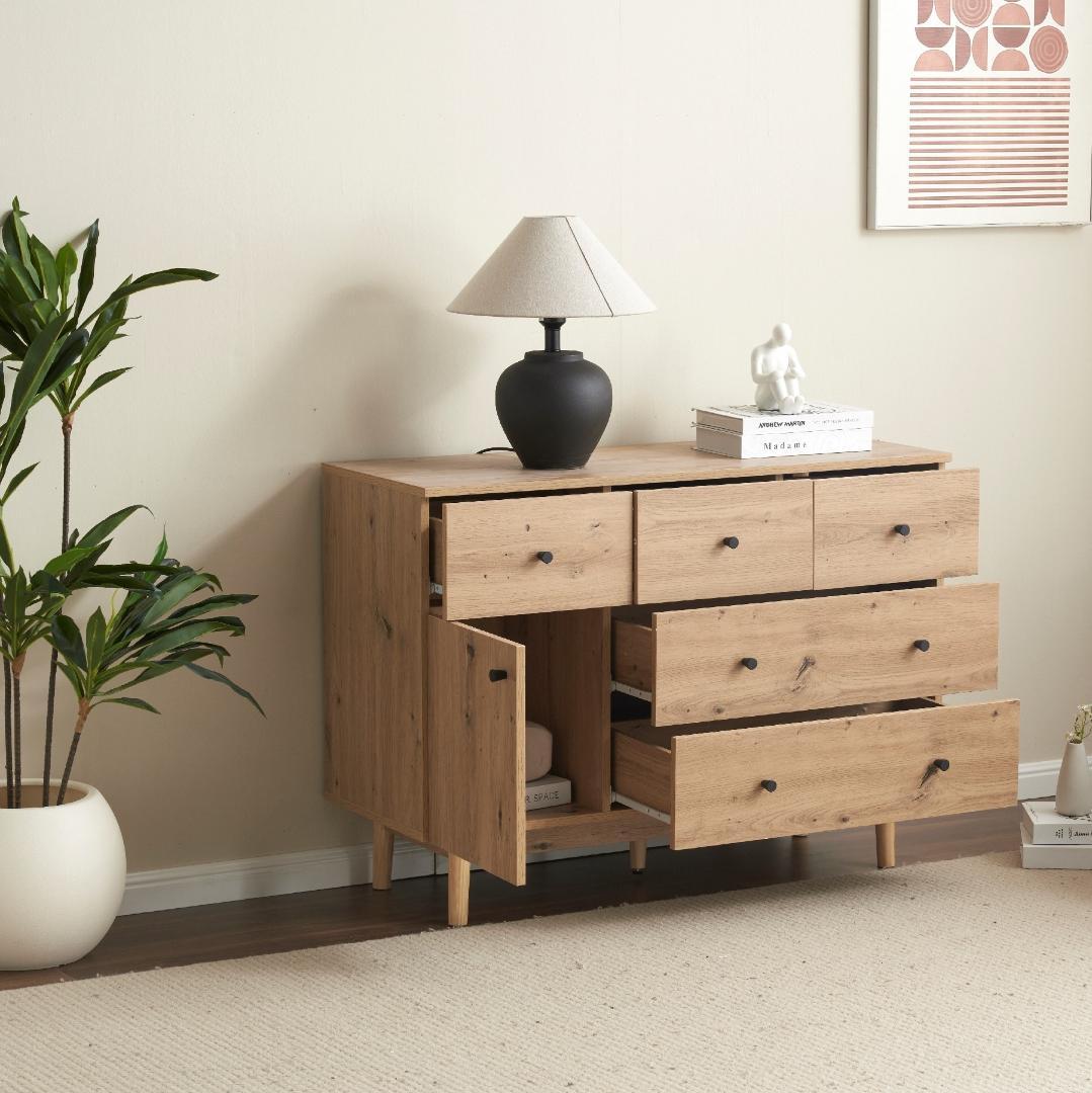 超人気✨キャビネット サイドボード 引き出し5杯 チェスト　NATURAL
