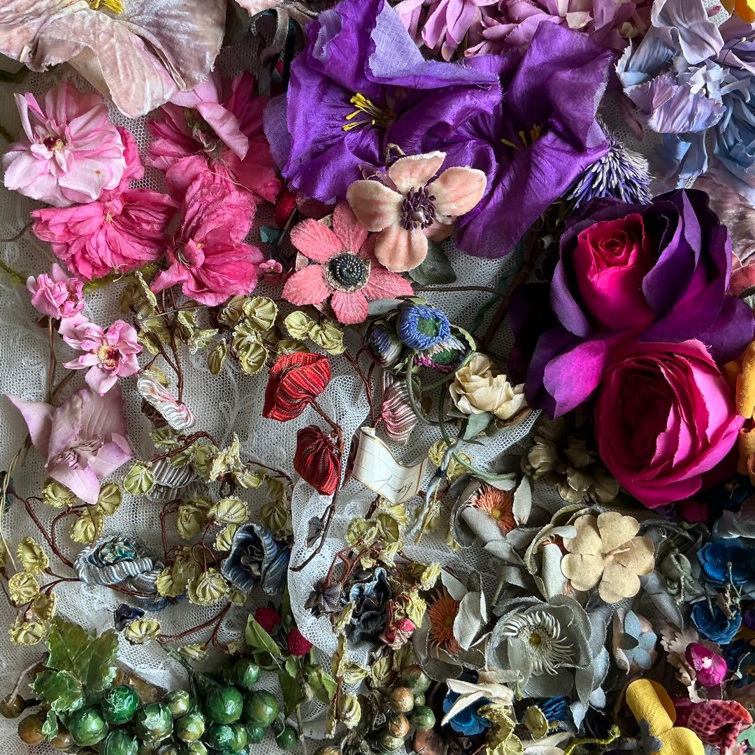 ２：フランスアンティーク　枯れた布花　パーツ　ブロカント　ハンドメイド素材