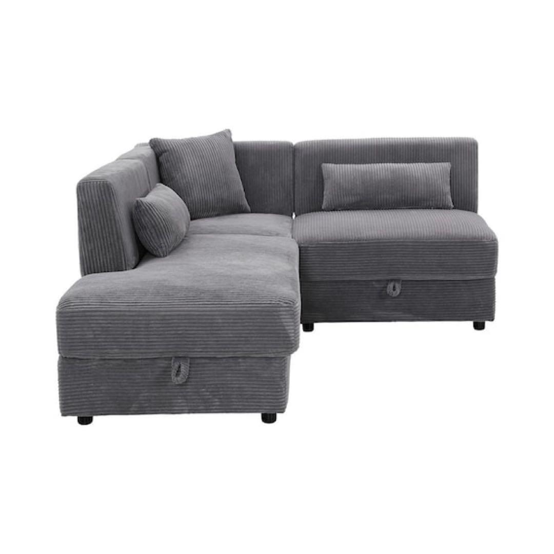 【高野真】グレー コーナーソファ 収納付き コーデュロイ