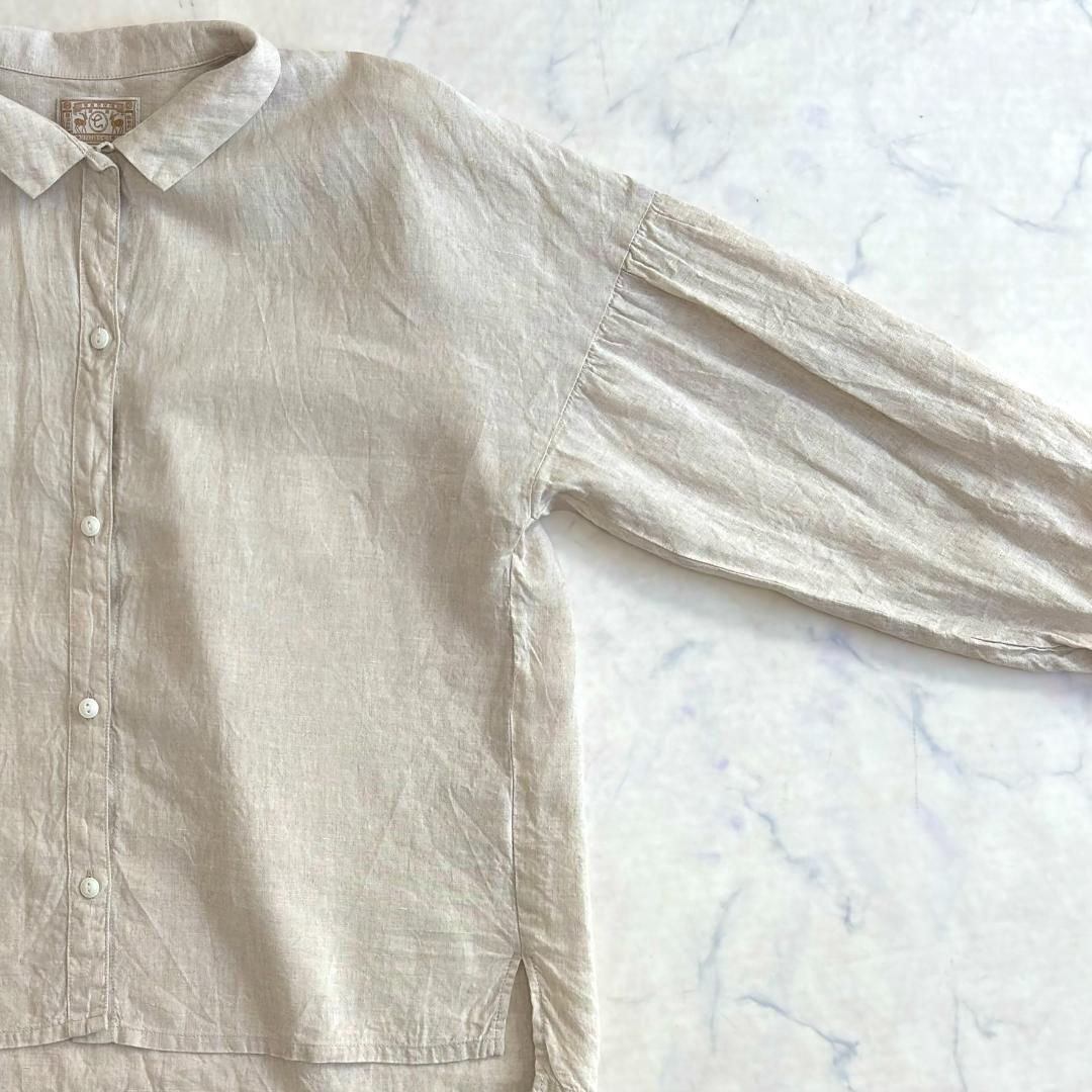 美品♪中川政七商店 リネン シルク 長袖ブラウス ベージュ ty5