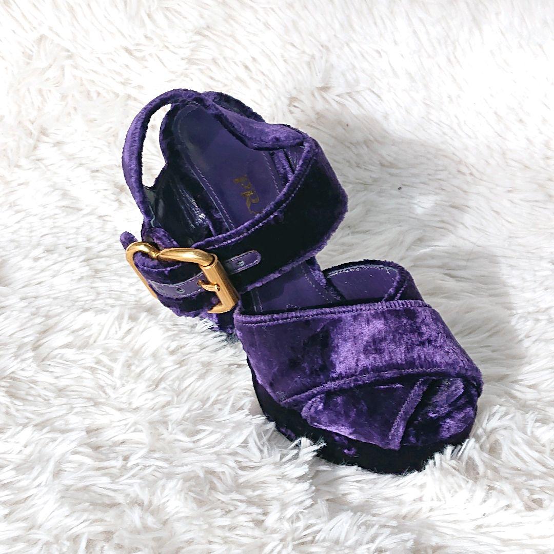 PRADA ベロア ベルベット プラットフォーム サンダル ゴールド金具 紫
